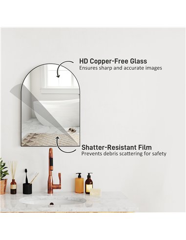 HOMCOM Arched HD Mirror 50x70cm -...