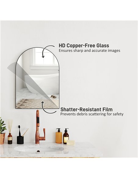 HOMCOM Arched HD Mirror 50x70cm - Black 834-808V00BK - pic 132963 | FastDaddyshop