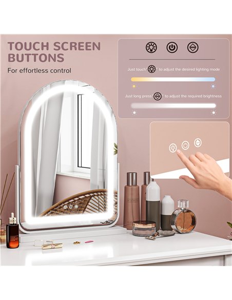 HOMCOM 360° LED Vanity Mirror with Touch Control, White 505-023V71WT - pic 132989 | FastDaddyshop