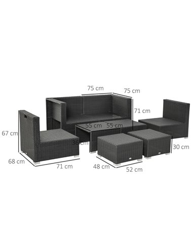 Outsunny 8-Piece Outdoor Rattan Sofa Set with Cushions, Black