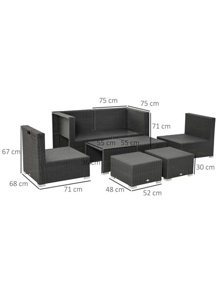 Outsunny 8-Piece Outdoor Rattan Sofa Set with Cushions, Black - pic 13300 | FastDaddyshop