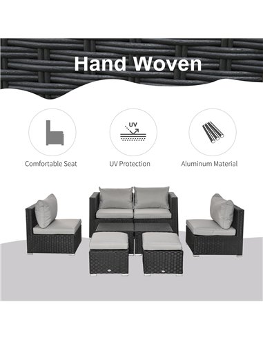 Outsunny 8-Piece Outdoor Rattan Sofa Set with Cushions, Black