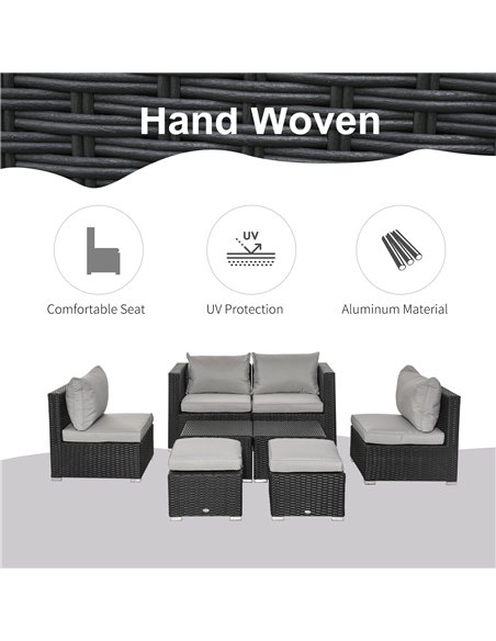 Outsunny 8-Piece Outdoor Rattan Sofa Set with Cushions, Black - pic 13301 | FastDaddyshop