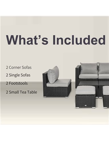 Outsunny 8-Piece Outdoor Rattan Sofa Set with Cushions, Black