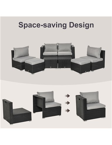 Outsunny 8-Piece Outdoor Rattan Sofa Set with Cushions, Black