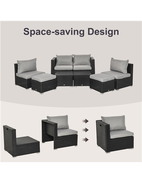 Outsunny 8-Piece Outdoor Rattan Sofa Set with Cushions, Black - pic 13304 | FastDaddyshop