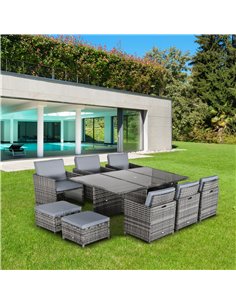 Outsunny Outdoor 11pc Rattan Garden Furniture Patio Dining Set, Grey 2