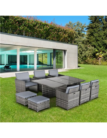 Outsunny Outdoor 11pc Rattan Garden Furniture Patio Dining Set, Grey - pic 13307 | FastDaddyshop