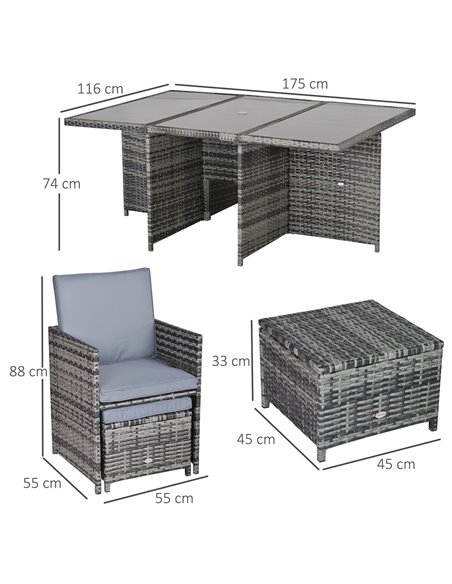 Outsunny Outdoor 11pc Rattan Garden Furniture Patio Dining Set, Grey - pic 13308 | FastDaddyshop