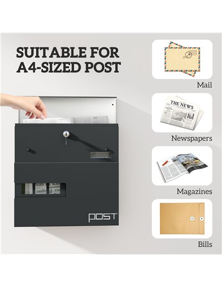 HOMCOM Modern Galvanised Steel Post Box, Charcoal Grey, B80-017V01CG - pic 133083 | FastDaddyshop