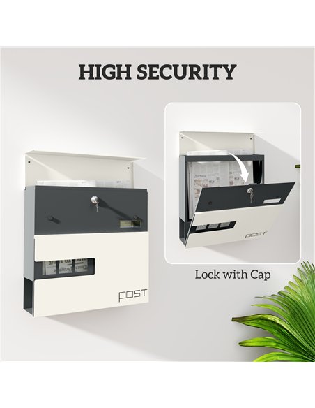HOMCOM Modern Weatherproof Wall Post Box with Viewing Window, White B80-017V00WT - pic 133089 | FastDaddyshop