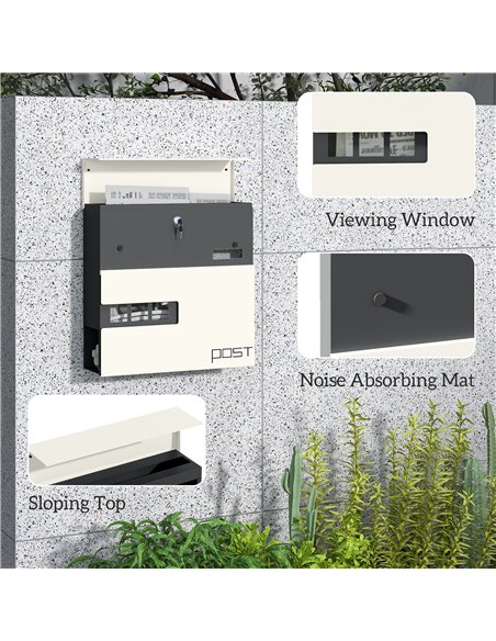 HOMCOM Modern Weatherproof Wall Post Box with Viewing Window, White B80-017V00WT - pic 133090 | FastDaddyshop