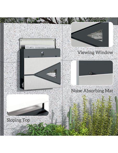 HOMCOM Modern Galvanised Steel Wall Post Box, Silver, B80-018V00SR - pic 133099 | FastDaddyshop