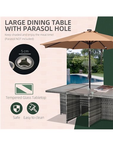 Outsunny Outdoor 11pc Rattan Garden Furniture Patio Dining Set, Grey