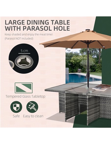 Outsunny Outdoor 11pc Rattan Garden Furniture Patio Dining Set, Grey - pic 13310 | FastDaddyshop