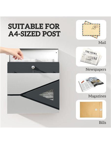 HOMCOM Modern Galvanised Steel Wall Post Box, Silver, B80-018V00SR - pic 133101 | FastDaddyshop