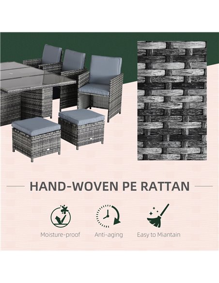 Outsunny Outdoor 11pc Rattan Garden Furniture Patio Dining Set, Grey - pic 13311 | FastDaddyshop