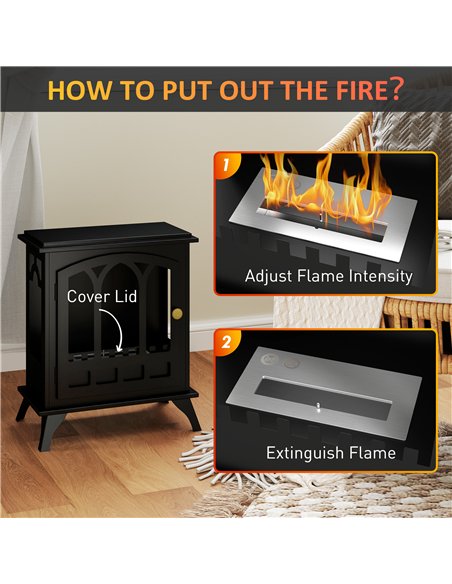HOMCOM Freestanding Bioethanol Fireplace Stove, 21 Inch, Black, 820-434V00BK - pic 133161 | FastDaddyshop