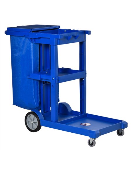 HOMCOM Professional Cleaning Cart with Bin & Shelves - Blue 720-021 - pic 133193 | FastDaddyshop
