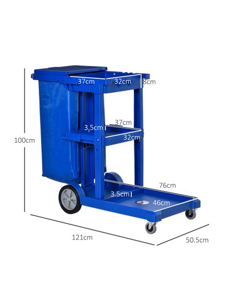 HOMCOM Professional Cleaning Cart with Bin & Shelves - Blue 720-021 - pic 133195 | FastDaddyshop