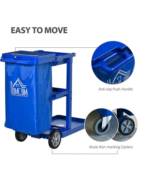 HOMCOM Professional Cleaning Cart with Bin & Shelves - Blue 720-021 - pic 133197 | FastDaddyshop