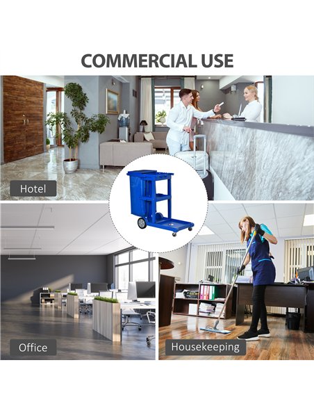 HOMCOM Professional Cleaning Cart with Bin & Shelves - Blue 720-021 - pic 133199 | FastDaddyshop