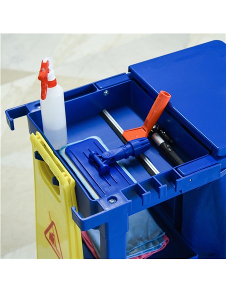 HOMCOM Professional Cleaning Cart with Bin & Shelves - Blue 720-021 - pic 133200 | FastDaddyshop