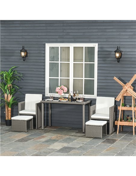 Outsunny 5 Pieces PE Rattan Sets with Cushion, Armchairs, Footrest, Glass Top Table, Grey - pic 13323 | FastDaddyshop