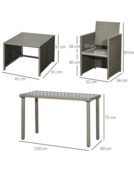 Outsunny 5 Pieces PE Rattan Sets with Cushion, Armchairs, Footrest, Glass Top Table, Grey - pic 13324 | FastDaddyshop