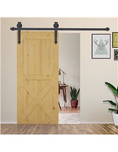 HOMCOM 6.6FT Antique Style Sliding Door Kit Brown B81-005 2