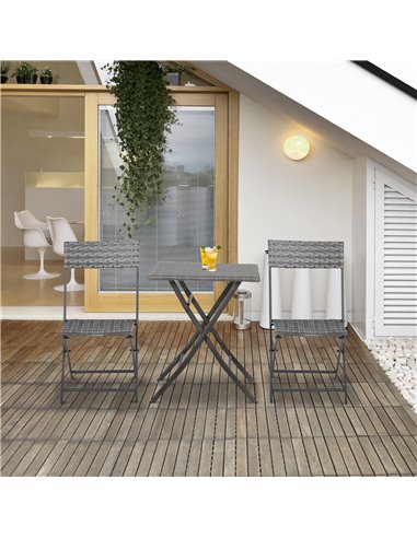 Outsunny 2-Seater Garden Furniture Rattan Patio Chair Bistro Set, Grey