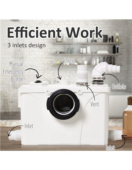 Homcom 700W Macerator Pump with 4 Inlets, White B50-006 - pic 133314 | FastDaddyshop