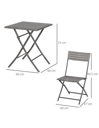 Outsunny 2-Seater Garden Furniture Rattan Patio Chair Bistro Set, Grey