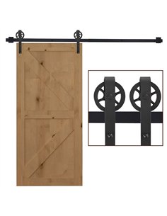 HOMCOM 6.6 FT Carbon Steel Sliding Barn Door Kit Frosted...