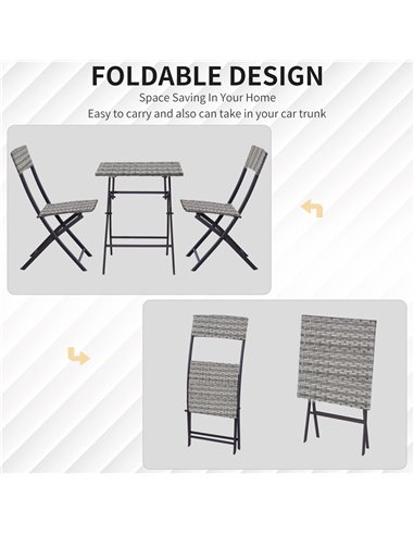Outsunny PE Rattan Garden Furniture 2 Seater Patio Bistro Set Folding for 2 Outdoor Table and Chair Set (Grey)