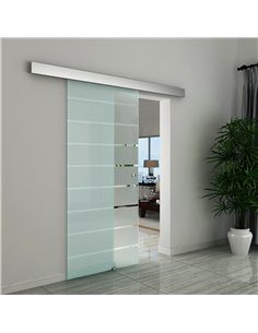HOMCOM 90cm Sliding Glass Door Kit, Stripe Frosted Glass,... 2