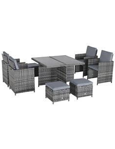Outsunny 8-Seater Garden Furniture Rattan Dining Set with Cushion, Grey