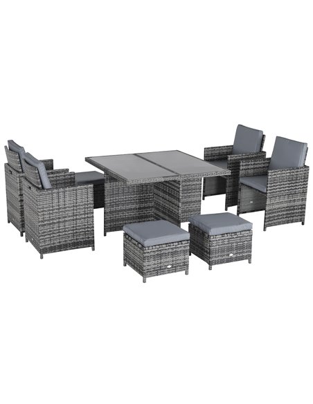 Outsunny 8-Seater Garden Furniture Rattan Dining Set with Cushion, Grey - pic 13339 | FastDaddyshop