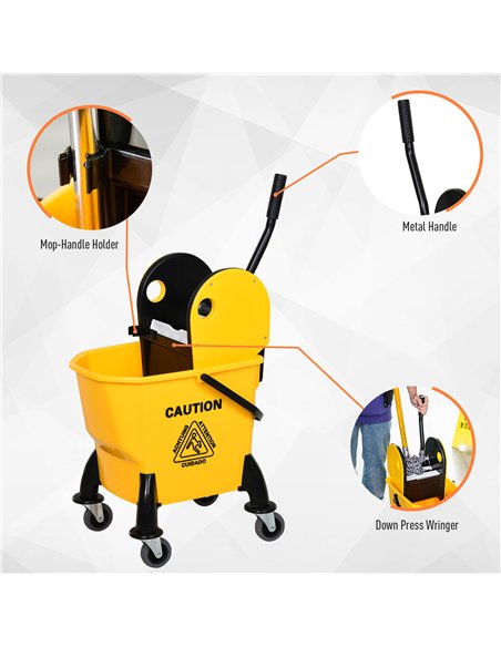 HOMCOM 26L Easy-Move Mop Bucket with Wringer - Yellow 720-017 - pic 133396 | FastDaddyshop