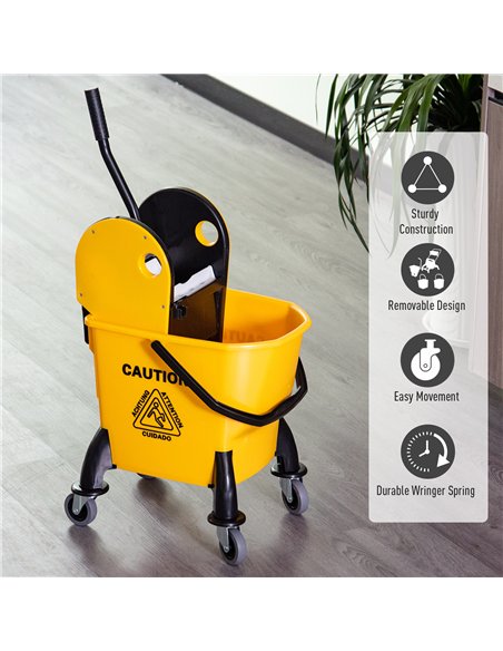 HOMCOM 26L Easy-Move Mop Bucket with Wringer - Yellow 720-017 - pic 133397 | FastDaddyshop
