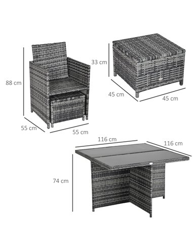 Outsunny 8-Seater Garden Furniture Rattan Dining Set with Cushion, Grey