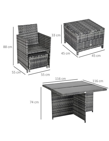 Outsunny 8-Seater Garden Furniture Rattan Dining Set with Cushion, Grey - pic 13340 | FastDaddyshop