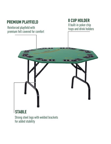 HOMCOM 8 Player Folding Poker Table with Cup Holders Green A70-037V01 - pic 133412 | FastDaddyshop