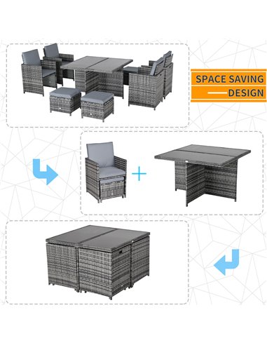 Outsunny 8-Seater Garden Furniture Rattan Dining Set with Cushion, Grey