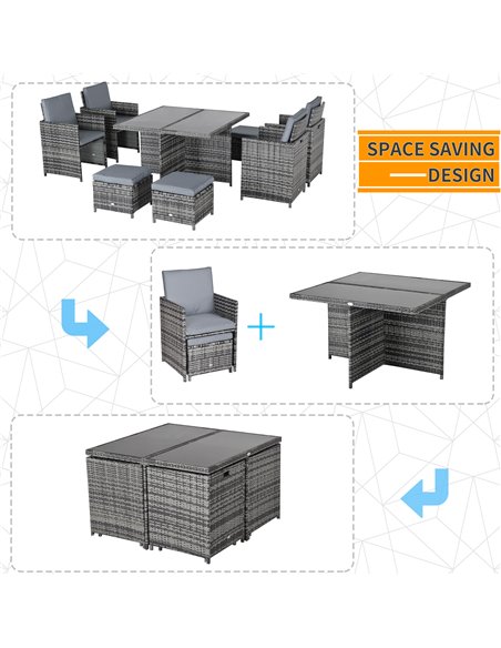 Outsunny 8-Seater Garden Furniture Rattan Dining Set with Cushion, Grey - pic 13342 | FastDaddyshop