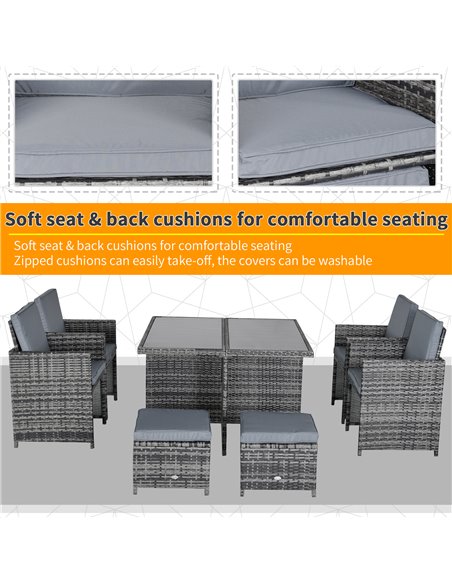 Outsunny 8-Seater Garden Furniture Rattan Dining Set with Cushion, Grey - pic 13344 | FastDaddyshop