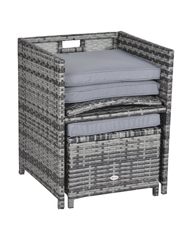 Outsunny 8-Seater Garden Furniture Rattan Dining Set with Cushion, Grey