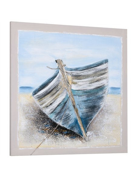 HOMCOM Hand-Painted Canvas Art Blue Boat Beach Decor, L00-017V01, Blue - pic 133472 | FastDaddyshop