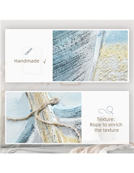 HOMCOM Hand-Painted Canvas Art Blue Boat Beach Decor, L00-017V01, Blue - pic 133475 | FastDaddyshop