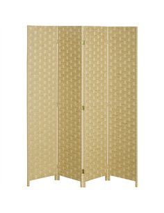 HOMCOM Wave Fibre 4-Panel Folding Room Divider, Brown...